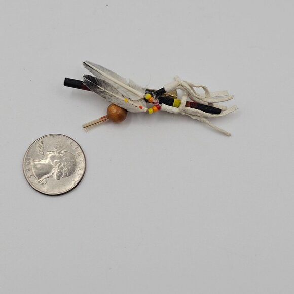 VTG Brooch Native American Feathered Boho Beaded Arrow Point Ethical Art to Wear - Picture 11 of 12